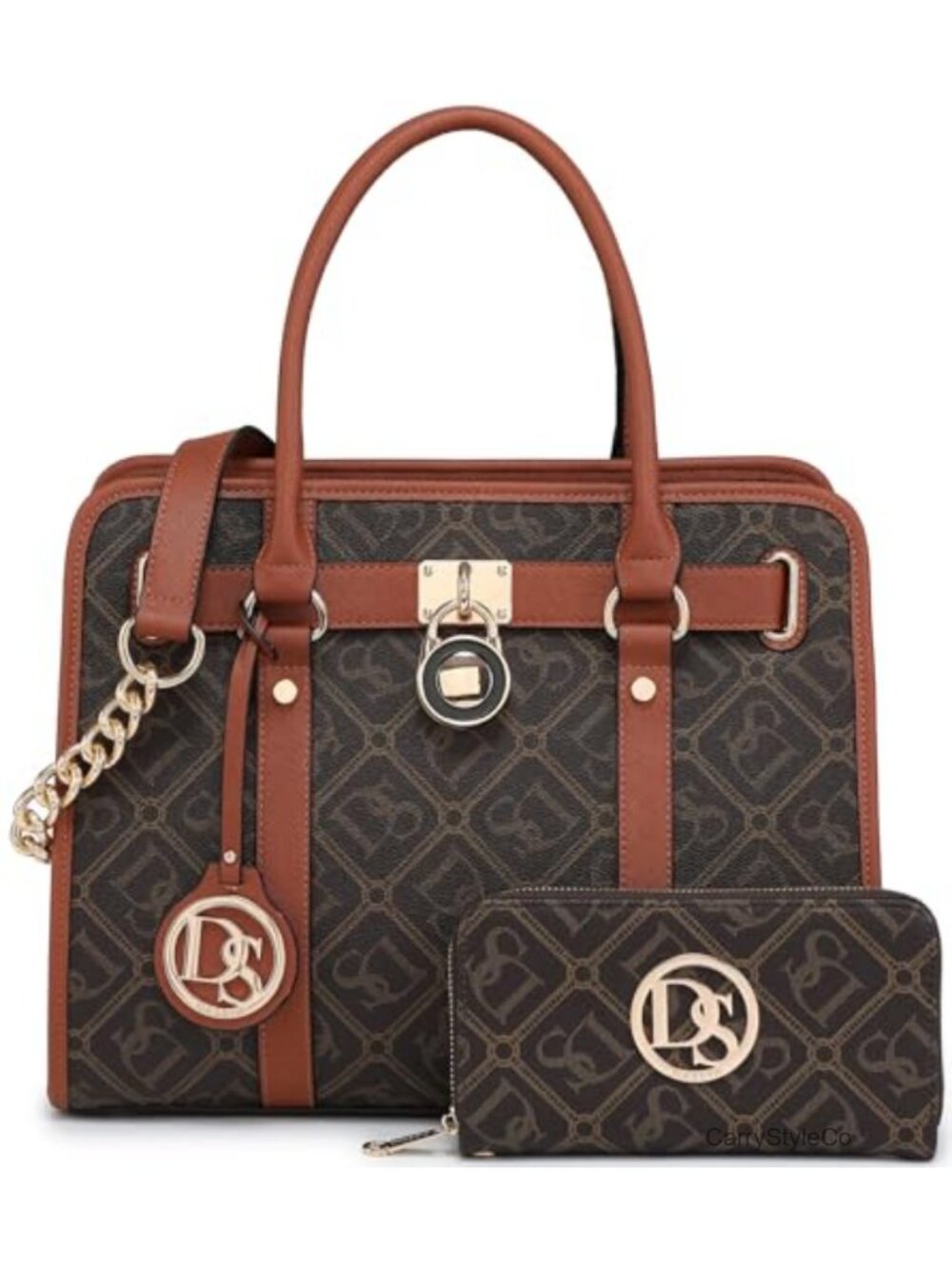 Satchel Handbag with Matching Wallet Faux Leather Tote